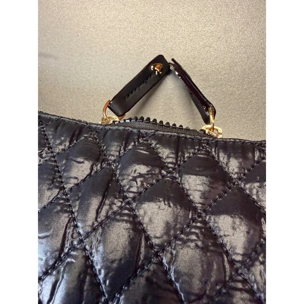 HeartLove by Charo Black Quilted Puffer Hobo Bag‎ Recycled Vegan Leather NWT